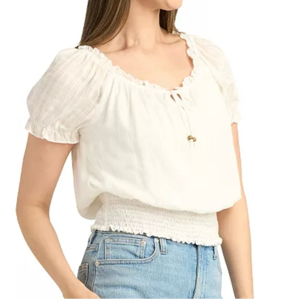 Off-White Puff Sleeve Smocked Blouse